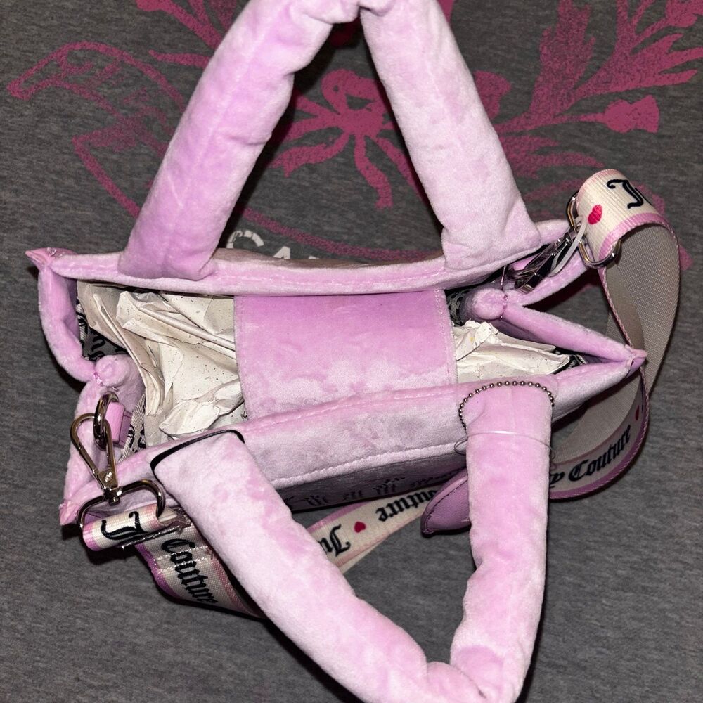 Juicy Couture Extra Spender Mini Tote Fondant Pink Velvet Handbag Crossbody - Picture 2 of 11